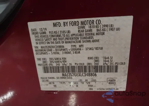 2020 Ford Ecosport Se z USA, uszkodzony, nr VIN MAJ3S2GEXLC348806